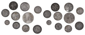 Greece. Lot with 10 silver coins comprising mainly of King George I, 1863-1913 : Drachma, 1873 (KM38), 2 Drachmai, 1873 (bent) (KM39), 20 Lepta, 1883 ...