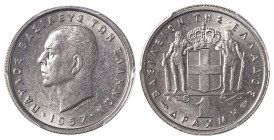 Greece. King Paul, 1947-1964. Drachma, 1957, Paris mint (KM81; Divo 119b).

Sharp details with attractive light grey silver toning and full lustre.

G...