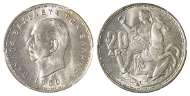 Greece. King Paul, 1947-1964. 20 Drachmai, 1960, Royal mint (KM85; Divo 115).

Lustrous coin with superb details.

Graded MS65 PCGS.