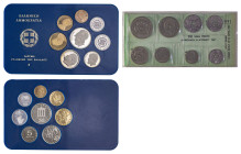 Greece. Third Republic, 1974-. Lot with 2 sets: Private case with full set of 1971 issue (5 lepta to 20 Drachmai), (KM77, 78, 79, 97.1, 98, 99, 100, 1...