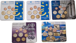 Greece. Third Republic, 1974-. 5 x Blisters, 2002,2003,2004,2008 and 2013, Euro official coin sets, comprising 1,2,5,10,20 and 50 cents, 1 and 2 euro....