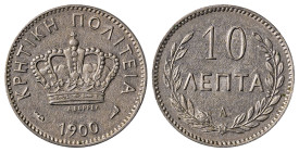 Greece, Crete. Prince George, 1898-1906. 10 Lepta, 1900A, Paris mint, 3.00g (KM4.1; Divo 135).

Very attractive details and patina with some underlyin...