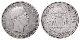 Greece, Crete. Prince George, 1898-1906. 5 Drachmai, 1901, Paris mint, 24.82g (KM9; Divo 130; Dav. 118). 

Attractive silver patina, better details th...