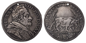 Italian States. Papal States, Alexander VIII, 1689-1691. Testone, 1690, 9.00g (KM524).

Light grey silver patina, possibly cleaned in the past. Genera...
