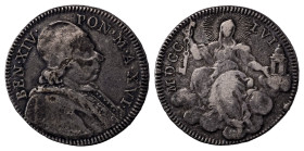 Italian States. Papal States, Benedict XIV, 1740-1758. Doppio Giulio (1/6 Scudo), 1756, 5.12g (KM974).

Very good details with attractive light grey s...