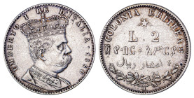 Italian Eritrea. Umberto I, 1889-1900. 2 Lire, 1890R, Rome mint, 9.94g (KM3). 

Very attractive details and toning, light old cleaning. Good very fine...