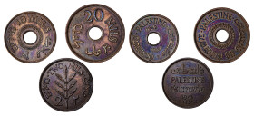 Palestine. British Administration, 1917-1948. Lot with 3 coins : 2 Mils, 1941, London mint, 8.00g (KM2). Extremely fine; 10 Mils, 1942, London mint, 6...