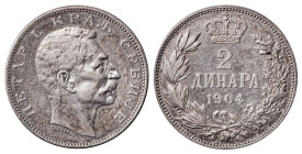 Serbia. Peter I, 1903-1918. 2 Dinara, 1904, 10.00g (KM26.1).

Very attractive patina and strong details. Some underlying lustre. Extremely fine.