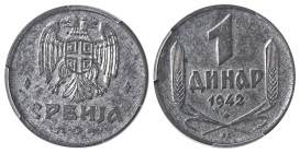 Serbia. German occupation, 1941-1944. Dinar, 1942, Budapest mint (KM31).

Lustrous example with very strong details. Exceptional quality.

Graded MS63...