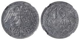 Serbia. German occupation, 1941-1944. 10 Dinara, 1943, Budapest mint (KM33).

Sharp details with some underlying lustre.

Graded MS61 NGC.