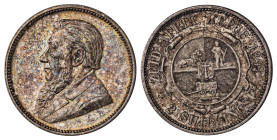 South Africa, Republic, 1852-1902. 2 Shillings, 1897, Pretoria mint, 11.29g (KM6). 

Grey-silver patina with some gold toning and excellent details. G...