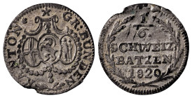 Switzerland. Grison Canton (Graubunden). 1/6 Batzen, 1820, 0.63g (KM5).

Flan irregularity at 7 o'clock, otherwise extremely fine.