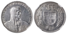Switzerland. Bern. 5 Francs, 1925B, Bern mint (KM38).

Attractive silver tone, lightly cleaned and some underlying lustre.

Graded UNC Details, Cleane...