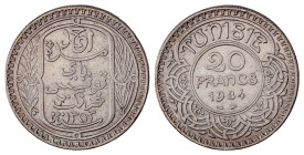 Tunisia. Ahmad Pasha Bay, AH1348-1361/1929-1942. 20 Francs, AH1353/1934, 20.00gr (KM256). 

Very attractive patina and excellent details for this scar...