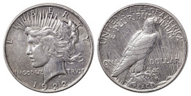 USA. Dollar “Peace Dollar”, 1922, Philadelphia mint, 26.73g (KM150). 

Attractive details, harshly cleaned. Very fine.