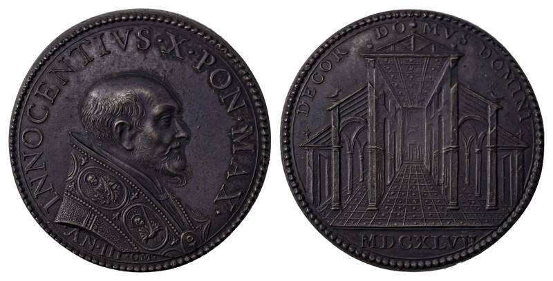 Italian States. Papal States, Inoccent X, 1644-1655. Bronze medal, 1647, 30.13g....