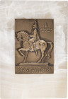 Romania. Plaquette in bronze, depicting King Carol II on his horse, embedded on a piece of marble for the International Equestrian Competition, June 1...