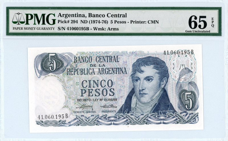Argentina
Banco Central
5 Pesos, No Date (1974-1976) 
S/N 41.060.195B
Printer CM...