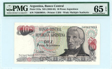 Argentina
Banco Central
10 Pesos, No Date (1983-1984)
S/N 74.364.968A
Printer CdM
Wmk. Multiple Sunbursts
Pick 313a

Graded Gem Uncirculated 65 EPQ PM...