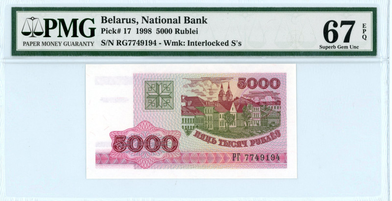 Belarus
National Bank
5000 Rubles, 1998
S/N RG7749194
Wmk. Interlocked S's
Pick ...