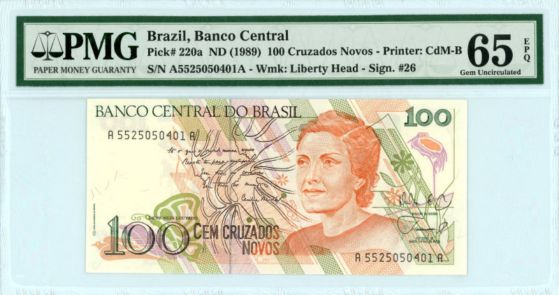 Brazil
Banco Central
100 Cruzados Novos, No Date (1989)
S/N A5525050401A
Wmk. Li...