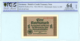 Germany
Reich's Credit Tresury Note
1 Reichsmark, No Date 1940-1945)
S/N 95.857402
Pick R136a

Graded Choice Uncirculated 64 OPQ PCGS Gold Shield