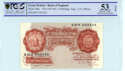 Great Britain
Bank of England
10 Shillings, No Date (1955-1960)
S/N S47Y 053422
Wmk. Head of Minerva
Sign.L.K.O'Brien
Pick 368c

Graded About Uncircul...