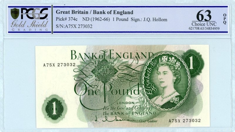 Great Britain
Bank of England
1 Pound, No Date (1962-1966) 
S/N A75X 273032
Pick...