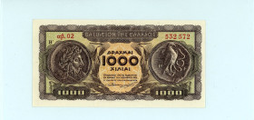 Greece
Kindom of Greece (ΒΑΣΙΛΕΙΟΝ ΤΗΣ ΕΛΛΑΔΟΣ)
1000 Drachmai, 1st November 1953
S/N αβ.02 532572
Pick 326b; Pitidis 329

Uncirculated...