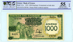 Greece
Bank of Greece (ΤΡΑΠΕΖΑ ΤΗΣ ΕΛΛΑΔΟΣ)
1000 Drachmai, 1st January 1939
S/N N-074 678798
Printer.Waterlow & Sons
Pick 111a; Pitidis 110

Graded Ab...