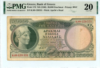Greece
Bank of Greece (ΤΡΑΠΕΖΑ ΤΗΣ ΕΛΛΑΔΟΣ)
20.000 Drachmai , No Date (1946)
S/N K.09-159531
Printer Bradbury Wilkinson & Co.
Pick 176a; Pitidis 158

...