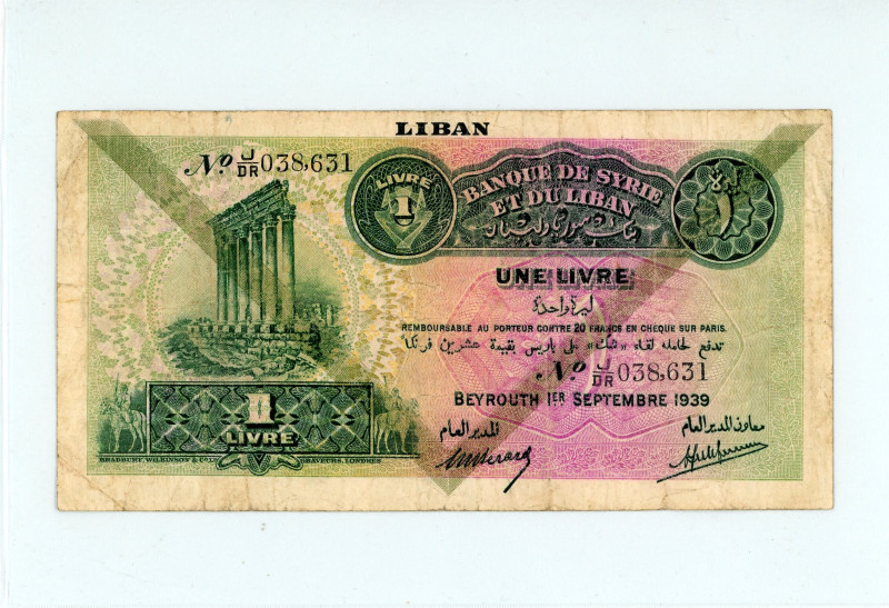 Lebanon
Banque de Syrie et du Liban
1 Livre, 1939 (Provisional issue 1st Septemb...