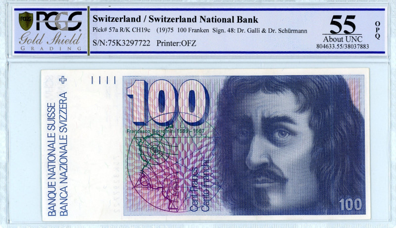 Switzerland
Switzerland National Bank
100 Franken, (19)75 
S/N 75K 3297722
Pick ...