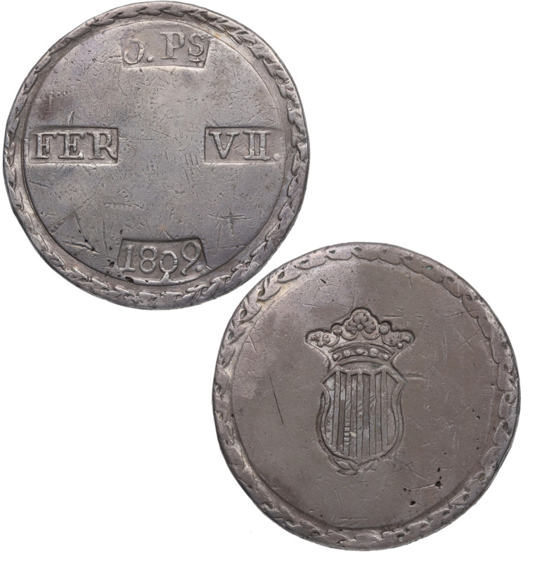 1809. Fernando VII (1808-1833). Tarragona (Cataluña). 5 pesetas. A&C 1429. Ag. 2...