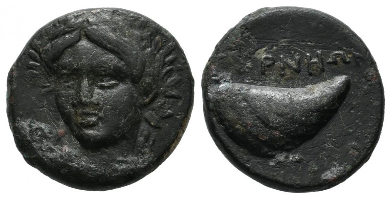Aeolis, Gyrneion. Circa 4th century BC. AE (11mm, 4.05g). Laureate head of Apoll...