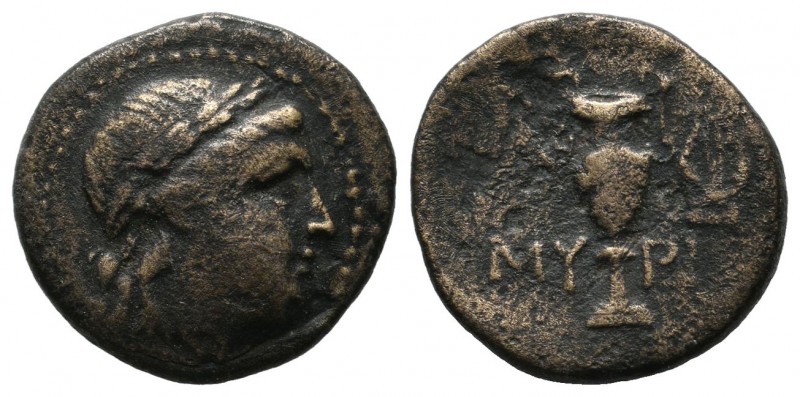 Aeolis, Myrina. Circa 2nd-1st century BC. AE Dichalkon (16mm, 3.24g). Laureate h...