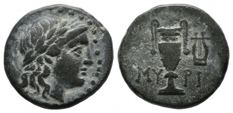 Aeolis, Myrina. Circa 2nd-1st century BC. AE Dichalkon (16mm, 3.80g). Laureate h...
