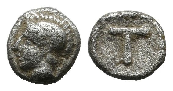 Arkadia, Tegea. Circa 423-400 BC. AR Tetartemorion (6mm, 0.28g). Laureate head o...