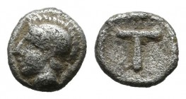 Arkadia, Tegea. Circa 423-400 BC. AR Tetartemorion (6mm, 0.28g). Laureate head of Athena Alea left / T within shallow incuse square. BCD Peloponnesos ...