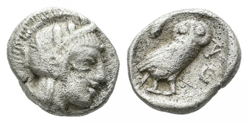 Attica, Athens. Circa 480-460 BC. AR Obol (9mm, 0.66g). Helmeted head of Athena ...