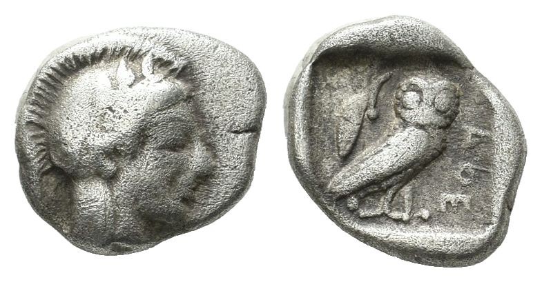 Attica, Athens. Circa 480-460 BC. AR Obol (9mm, 0.68g). Helmeted head of Athena ...