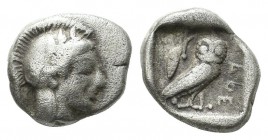 Attica, Athens. Circa 480-460 BC. AR Obol (9mm, 0.68g). Helmeted head of Athena right / Owl standing right, head facing, olive sprig behind, AΘE to ri...