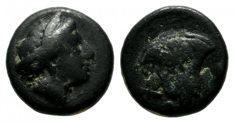 Caria. Rhodes. Circa 338-304 BC. AE (10mm, 1.48g). Head of nymph Rhodos right / ...