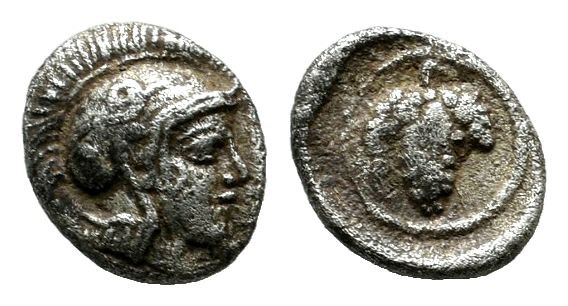 Cilicia, Soloi. Circa 385-350 BC. AR Hemiobol (6mm, 0.22g). Helmeted head of Ath...