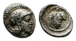 Cilicia, Soloi. Circa 385-350 BC. AR Hemiobol (6mm, 0.22g). Helmeted head of Athena right / Grape bunch with tendril to left. SNG Levante 70.