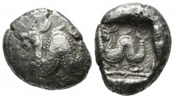 Dynasts Of Lycia. Uncertain. Circa 480 BC. AR Stater (20mm, 8.97g). Sea monster (Ketos) to left / Sea monster (Ketos) to left within incuse square. Ro...