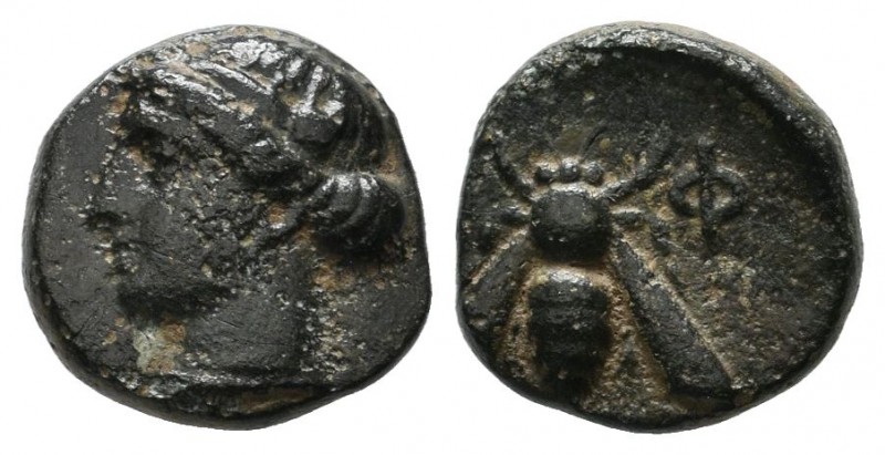 Ionia, Ephesos, c.375-325 BC. AE (10mm, 1.34g). Head of Artemis left, wearing st...