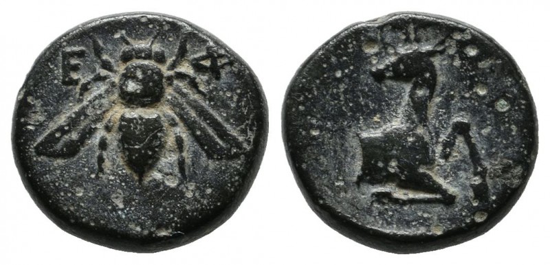 Ionia, Ephesos. Circa 370-350 BC. AE (11mm, 2.06g). E - Φ. Bee. / Forepart of a ...