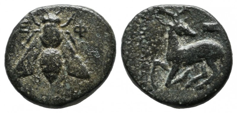 Ionia, Ephesos. Circa 390-320/00 BC. AE (13mm, 1.98g). Ε-Φ Bee. / Stag kneeling ...