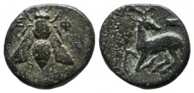 Ionia, Ephesos. Circa 390-320/00 BC. AE (13mm, 1.98g). Ε-Φ Bee. / Stag kneeling left, head right; astragalos above. SNG Copenhagen 245-53.